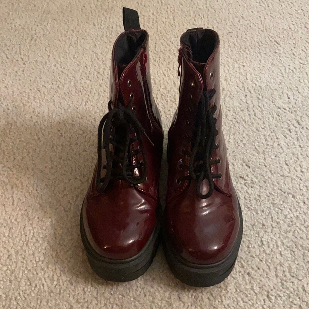 Chunky Patent Leather Combat Boots